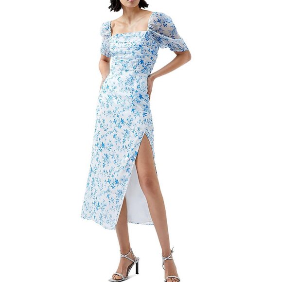 French Connection Catrina Crinkle Ruched Dress in Summer White - S - NWT - Picture 1 of 12